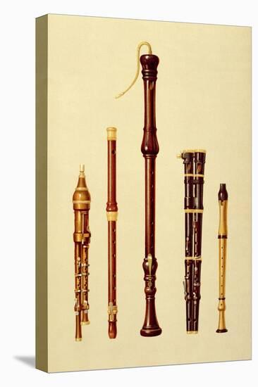 Double Flageolet, German flute, Bass Recorder, Double Flageolet and Recorder, 'Musical Instruments'-Alfred James Hipkins-Stretched Canvas