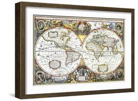 Double-Hemisphere Map of the World 1630-null-Framed Giclee Print