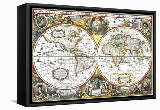 Double-Hemisphere Map of the World 1630-null-Framed Stretched Canvas