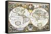 Double-Hemisphere Map of the World 1630-null-Framed Stretched Canvas