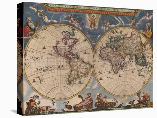 Double Hemisphere Map of the World-Joan Blaeu-Stretched Canvas