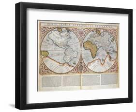 Double Hemisphere World Map, 1587-Gerardus Mercator-Framed Giclee Print