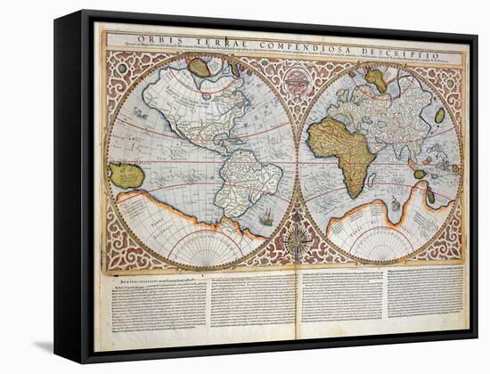 Double Hemisphere World Map, 1587-Gerardus Mercator-Framed Stretched Canvas