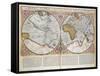 Double Hemisphere World Map, 1587-Gerardus Mercator-Framed Stretched Canvas