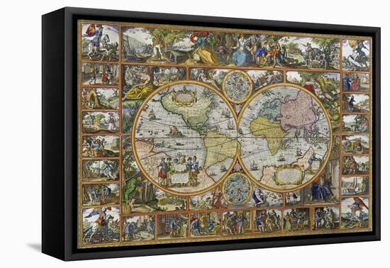 Double Hemisphere World Map, 1617-Visscher Claes Jansz-Framed Stretched Canvas