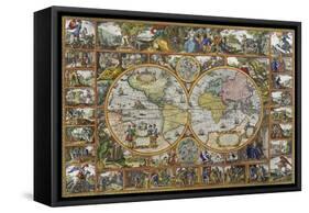 Double Hemisphere World Map, 1617-Visscher Claes Jansz-Framed Stretched Canvas