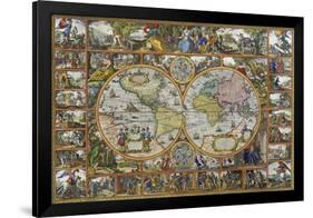 Double Hemisphere World Map, 1617-Visscher Claes Jansz-Framed Giclee Print