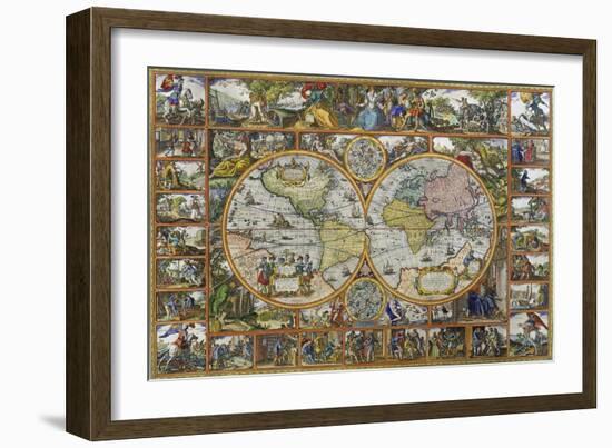 Double Hemisphere World Map, 1617-Visscher Claes Jansz-Framed Giclee Print
