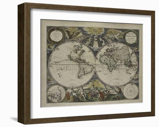 Double-hemisphere world map from Goos's Sea Atlas of the Water World, 1672-Pieter Goos-Framed Giclee Print