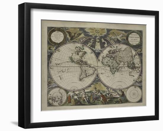 Double-hemisphere world map from Goos's Sea Atlas of the Water World, 1672-Pieter Goos-Framed Giclee Print