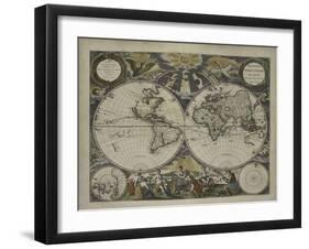 Double-hemisphere world map from Goos's Sea Atlas of the Water World, 1672-Pieter Goos-Framed Giclee Print