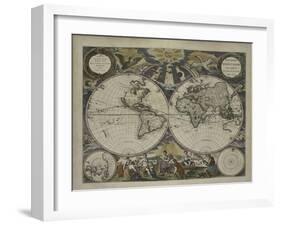 Double-hemisphere world map from Goos's Sea Atlas of the Water World, 1672-Pieter Goos-Framed Giclee Print