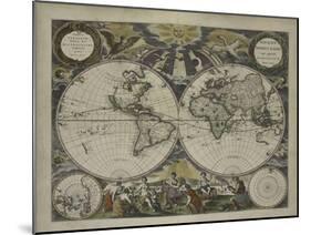 Double-hemisphere world map from Goos's Sea Atlas of the Water World, 1672-Pieter Goos-Mounted Giclee Print