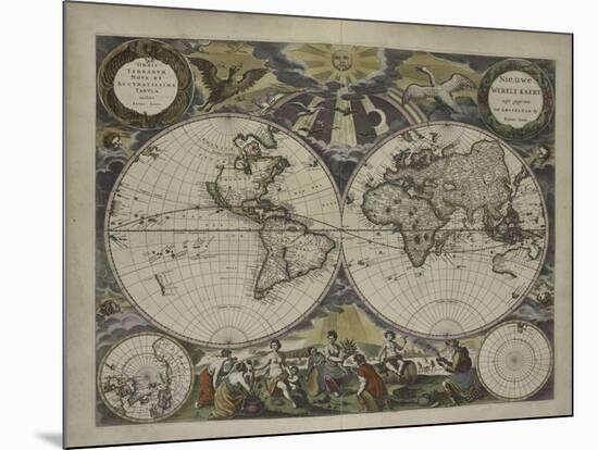 Double-hemisphere world map from Goos's Sea Atlas of the Water World, 1672-Pieter Goos-Mounted Giclee Print