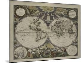 Double-hemisphere world map from Goos's Sea Atlas of the Water World, 1672-Pieter Goos-Mounted Giclee Print