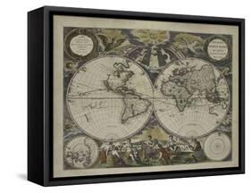 Double-hemisphere world map from Goos's Sea Atlas of the Water World, 1672-Pieter Goos-Framed Stretched Canvas