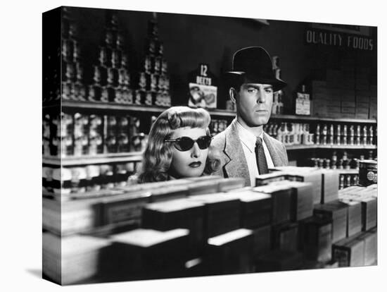 DOUBLE INDEMNITY, 1944 directed by BILLY WILDER Barbara Stanwyck and Fred McMurray (b/w photo)-null-Stretched Canvas