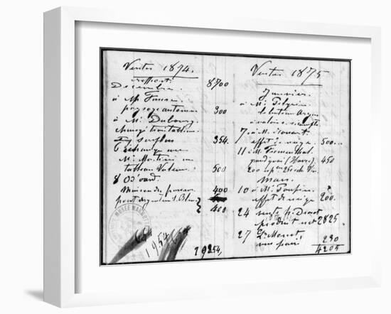Double Page from Monet's Account Book Detailing the Sales of His Paintings, December 1874-March1875-Claude Monet-Framed Giclee Print