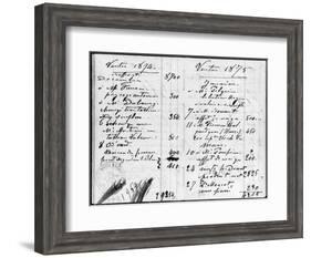 Double Page from Monet's Account Book Detailing the Sales of His Paintings, December 1874-March1875-Claude Monet-Framed Giclee Print