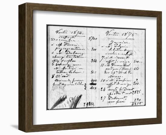Double Page from Monet's Account Book Detailing the Sales of His Paintings, December 1874-March1875-Claude Monet-Framed Giclee Print