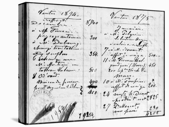 Double Page from Monet's Account Book Detailing the Sales of His Paintings, December 1874-March1875-Claude Monet-Stretched Canvas