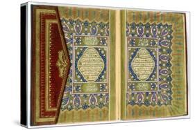 Double Page Spread from a Koran with Marginal Floral Decoration, Turkish, 1855-null-Stretched Canvas