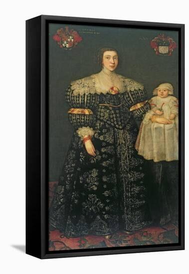 Double Portrait of Mary, Lady Bowes, Aged 24, and Her Eldest Son, Thomas, 1630-English School-Framed Stretched Canvas