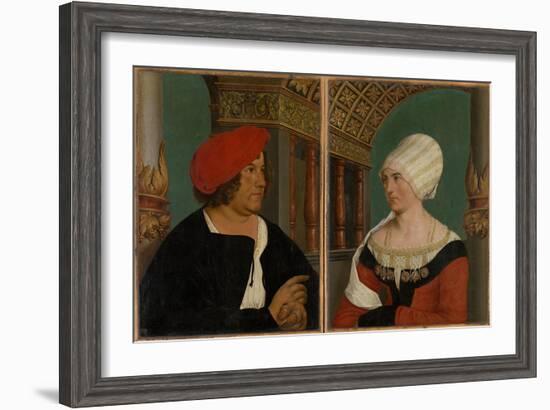 Double Portrait of the Basel Mayor Jacob Meyer Zum Hasen and His Wife Dorothea Kannengiesser, 1516-Hans Holbein the Younger-Framed Giclee Print