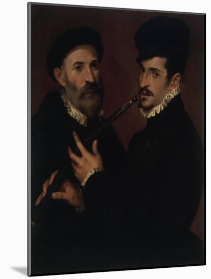 Double Portrait with a Cornet Player (Doppio Ritratto Con Suonatore Di Cornetto)-Bartolomeo Passarotti or Passerotti-Mounted Giclee Print