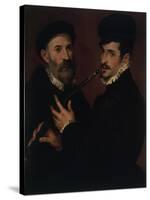 Double Portrait with a Cornet Player (Doppio Ritratto Con Suonatore Di Cornetto)-Bartolomeo Passarotti or Passerotti-Stretched Canvas