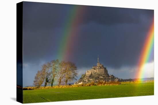 Double Rainbow in Mont Saint Michel-Mathieu Rivrin-Stretched Canvas