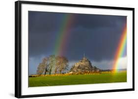 Double Rainbow in Mont Saint Michel-Mathieu Rivrin-Framed Photographic Print