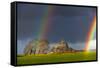 Double Rainbow in Mont Saint Michel-Mathieu Rivrin-Framed Stretched Canvas