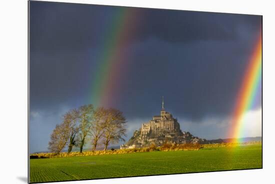 Double Rainbow in Mont Saint Michel-Mathieu Rivrin-Mounted Photographic Print