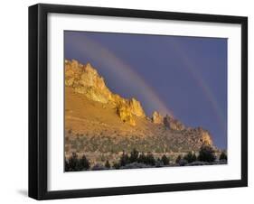 Double Rainbow over a Rock Formation Near Smith Rocks State Park, Bend, Central Oregon, Usa-Janis Miglavs-Framed Photographic Print