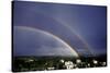 Double Rainbow Over a Town-Pekka Parviainen-Stretched Canvas