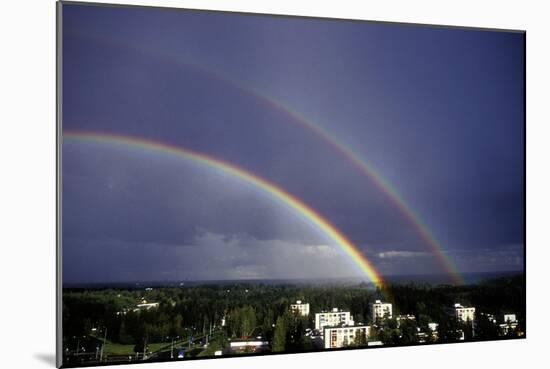 Double Rainbow Over a Town-Pekka Parviainen-Mounted Photographic Print