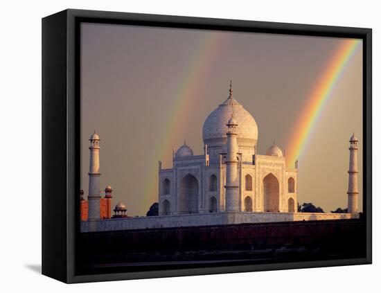 Double Rainbow over Taj Mahal Mausoleum, Agra, India-Jaynes Gallery-Framed Stretched Canvas