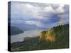 Double Rainbow over Vista House-Steve Terrill-Stretched Canvas