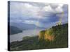 Double Rainbow over Vista House-Steve Terrill-Stretched Canvas