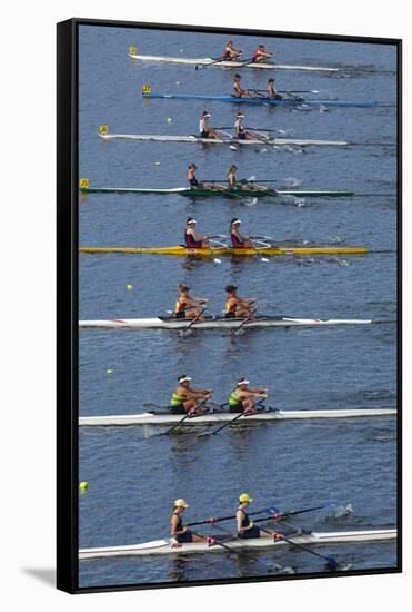 Double Scull Race, Maadi Cup Regatta, Lake Karipiro, Waikato, North Island, New Zealand-David Wall-Framed Stretched Canvas