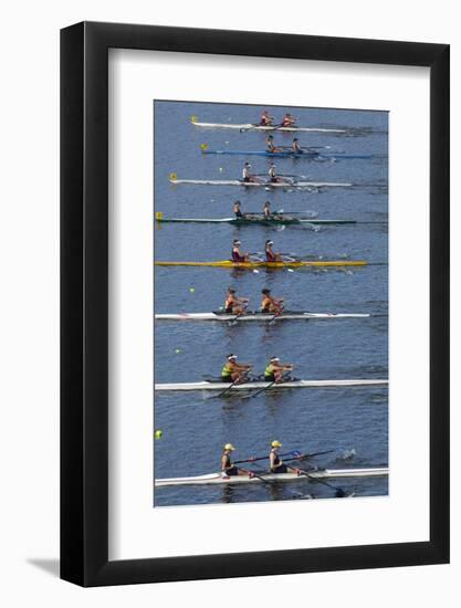 Double Scull Race, Maadi Cup Regatta, Lake Karipiro, Waikato, North Island, New Zealand-David Wall-Framed Photographic Print