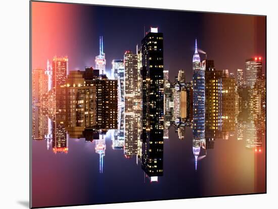 Double Sided and Instants of NY Series - Skyscrapers of Times Square in Manhattan Night-Philippe Hugonnard-Mounted Photographic Print