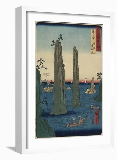 Double Sword Stone at Bonoura Beach, Satsuma Province, March 1856-Utagawa Hiroshige-Framed Giclee Print