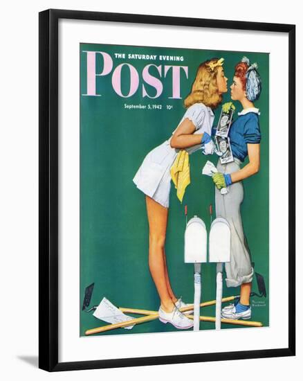 "Double Trouble for Willie Gillis" Saturday Evening Post Cover, September 5,1942-Norman Rockwell-Framed Giclee Print