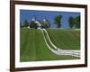 Double White Fence Flows from an Elegant Horse Barn, Woodford County, Kentucky, USA-Dennis Flaherty-Framed Photographic Print