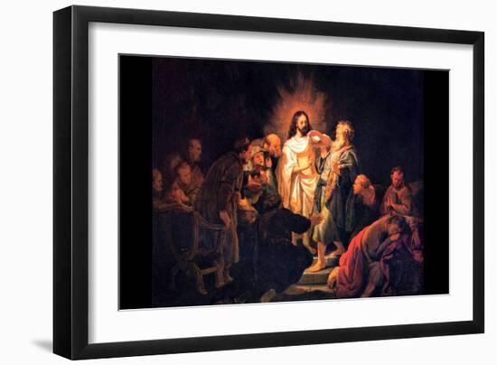 Doubting Thomas by Rembrandt-Rembrandt van Rijn-Framed Art Print