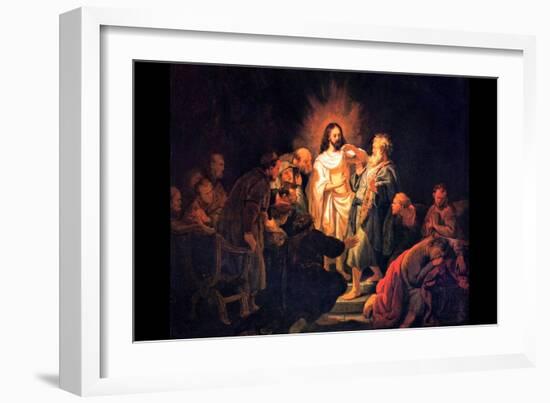 Doubting Thomas by Rembrandt-Rembrandt van Rijn-Framed Art Print