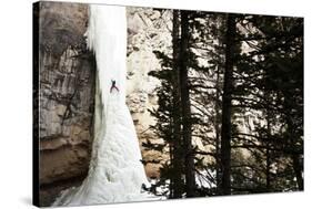 Doug Shepherd Climbing the 6th Pitch of Broken Hearts, (Wi5), Cody, Wyoming-Daniel Gambino-Stretched Canvas