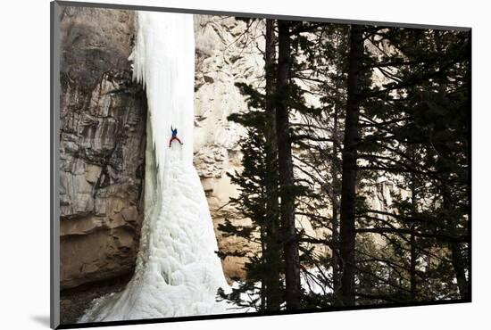 Doug Shepherd Climbing the 6th Pitch of Broken Hearts, (Wi5), Cody, Wyoming-Daniel Gambino-Mounted Photographic Print